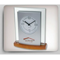 Satin Silver Executive Clock w/ Rosewood Base